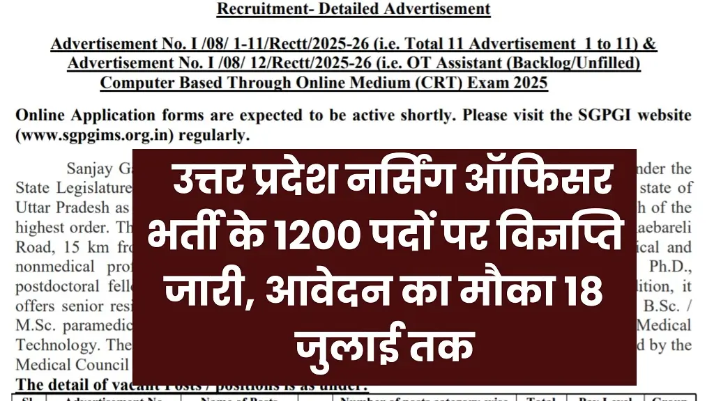 UP Nursing Officer Vacancy 2025