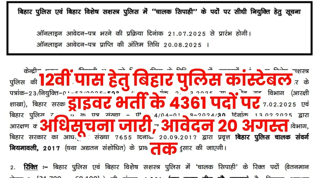 Bihar Police Constable Driver Recruitment 2025